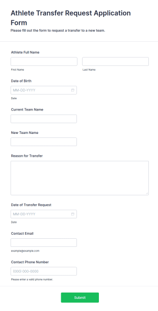 Athlete Transfer Request Application Form Template