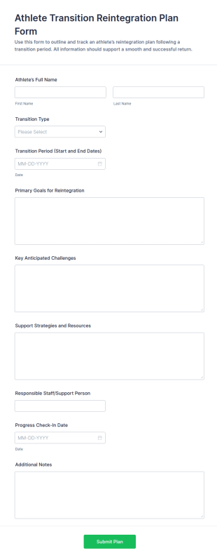 Athlete Transition Reintegration Plan Form Template