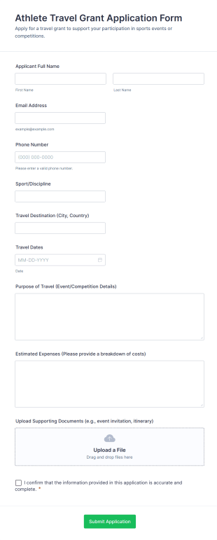 Athlete Travel Grant Application Form Form Template
