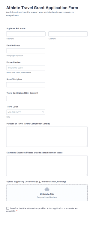 Athlete Travel Grant Application Form Template