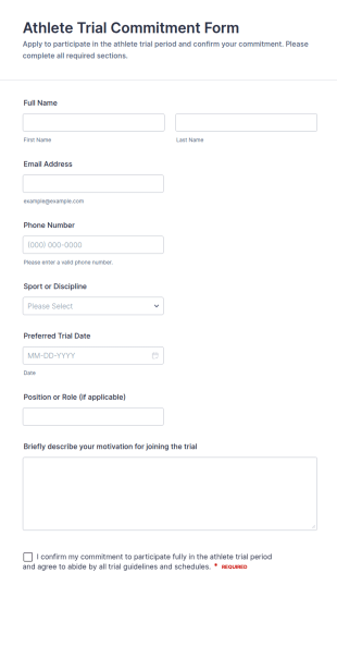 Athlete Trial Commitment Form Template