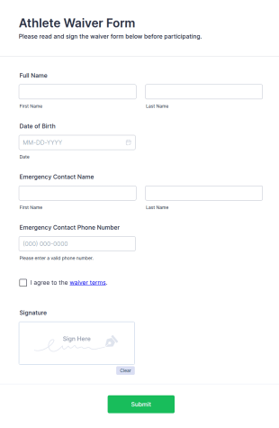 Athlete Waiver Form Template
