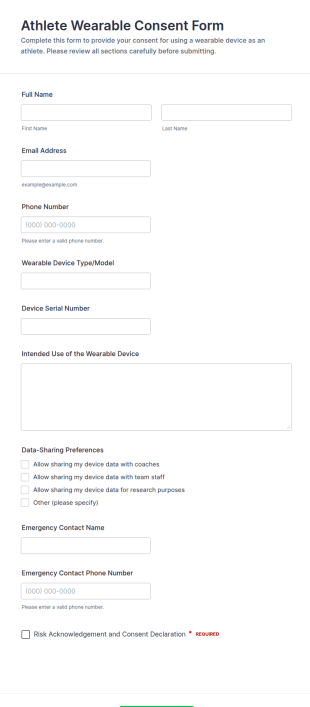 Athlete Wearable Consent Form Template