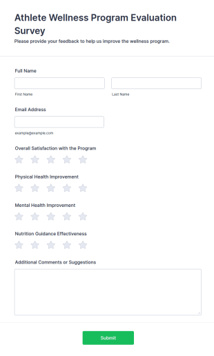 Athlete Wellness Program Evaluation Survey Form Template