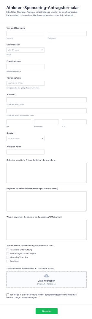 Athleten Sponsoring Antragsformular