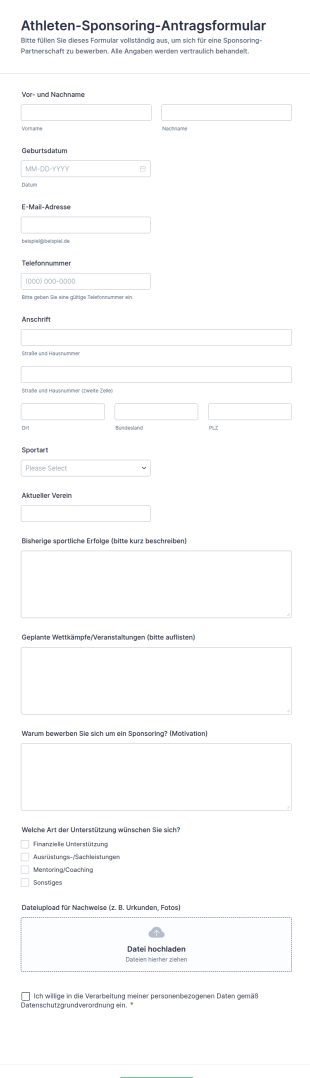 Athleten Sponsoring Antragsformular