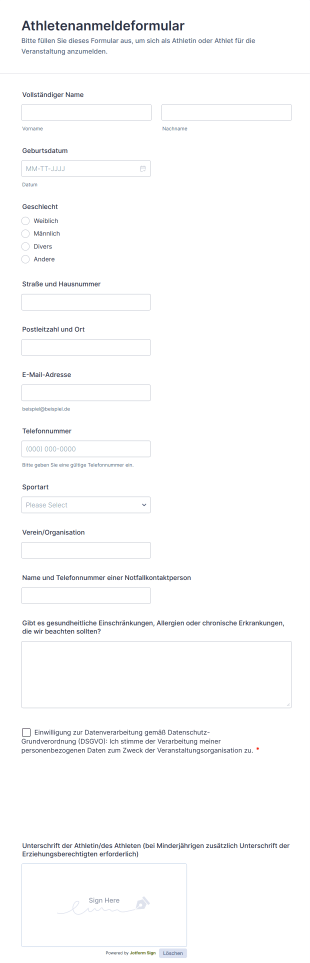 Athletenanmeldeformular