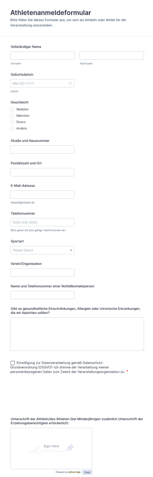 Athletenanmeldeformular