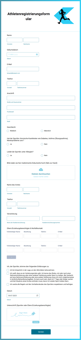 Athletenregistrierungsformular Form Template