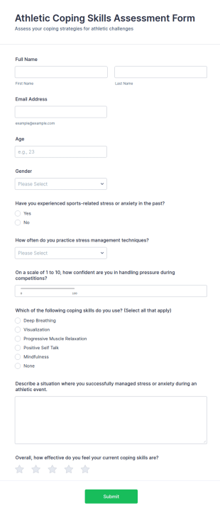 Athletic Coping Skills Assessment Form Template