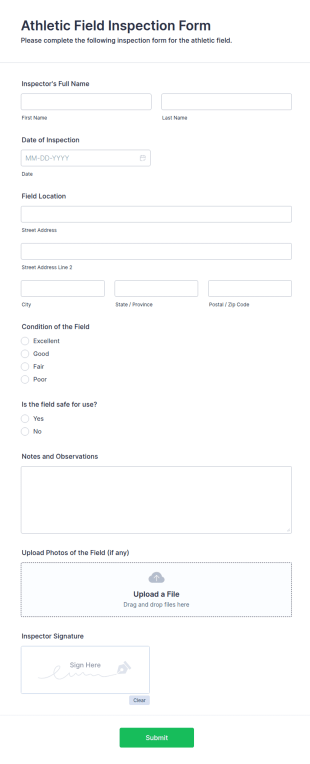 Athletic Field Inspection Form Template