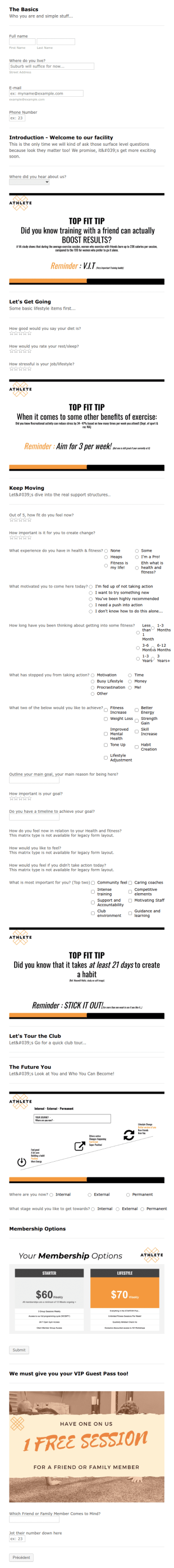 Athletic Fitness Membership Form Template