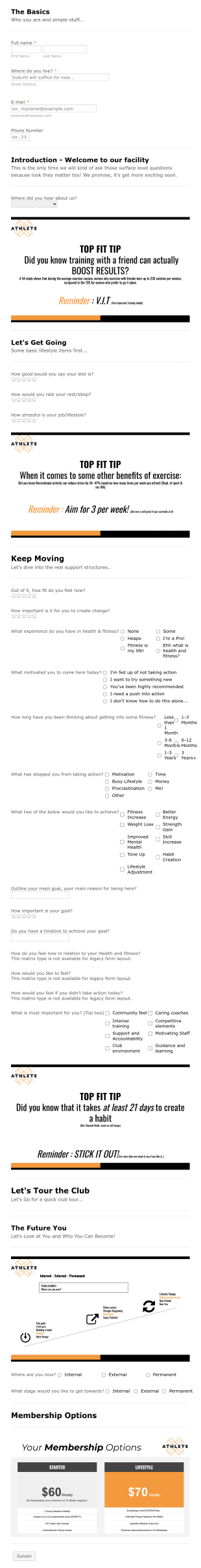 Athletic Fitness Membership Form Template