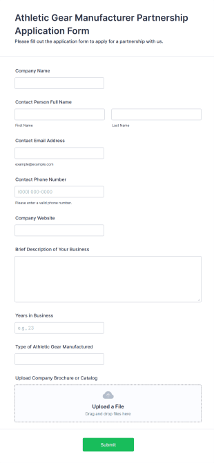 Athletic Gear Manufacturer Partnership Application Form Form Template