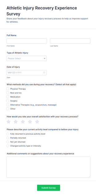 Athletic Injury Recovery Experience Survey Form Template