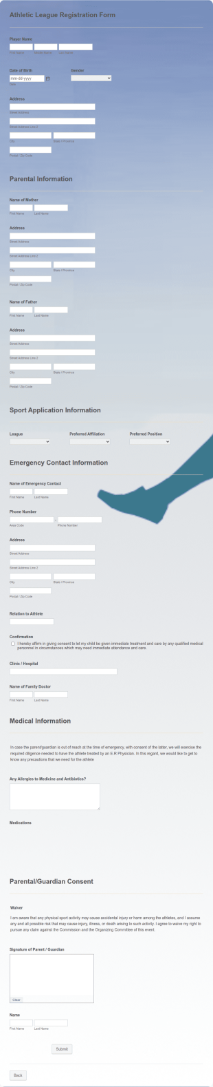 Athletic League Registration Form Template