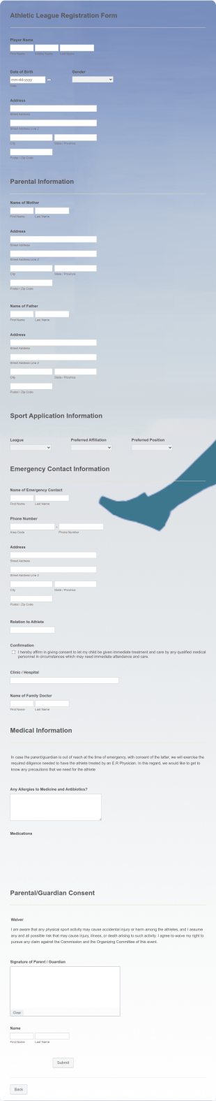 Athletic League Registration Form Template