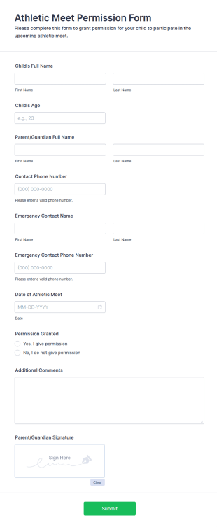 Athletic Meet Permission Form Template