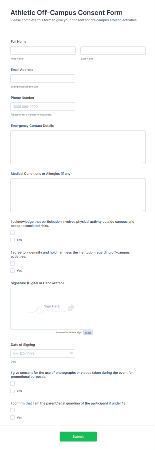 Athletic Off Campus Consent Form Template