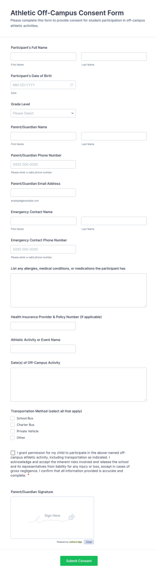 Athletic Off Campus Consent Form Template