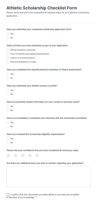 Athletic Scholarship Checklist Form Template