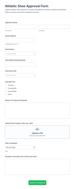 Athletic Shoe Approval Form Template