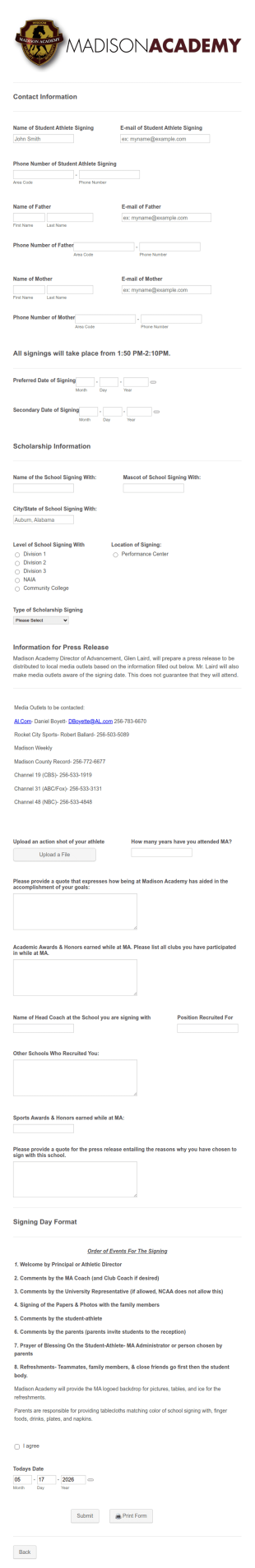 Athletic Signing Form Template