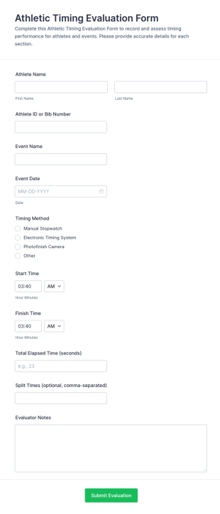 Athletic Timing Evaluation Form Template