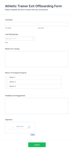 Athletic Trainer Exit Offboarding Form Template