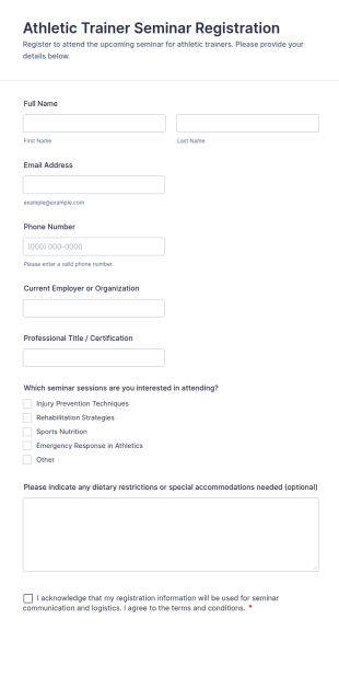 Athletic Trainer Seminar Registration Form Template