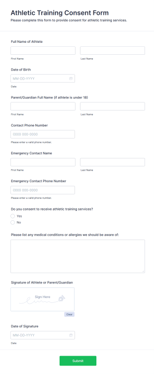 Athletic Training Consent Form Template
