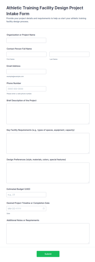 Athletic Training Facility Design Project Intake Form Template