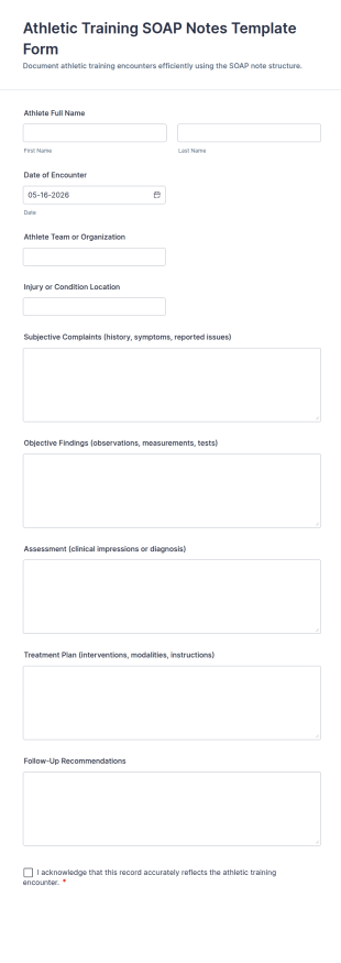 Athletic Training SOAP Notes Form Template