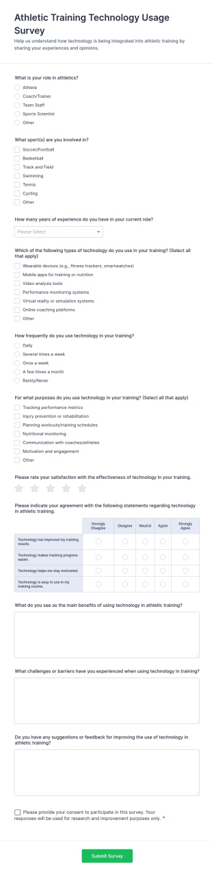 Athletic Training Technology Usage Survey Form Template