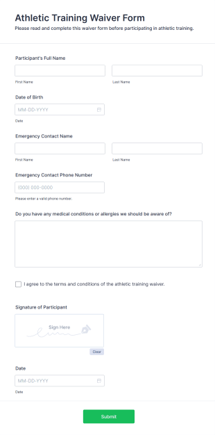 Athletic Training Waiver Form Template