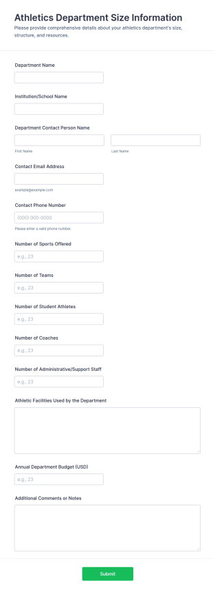 Athletics Department Size Information Form Template