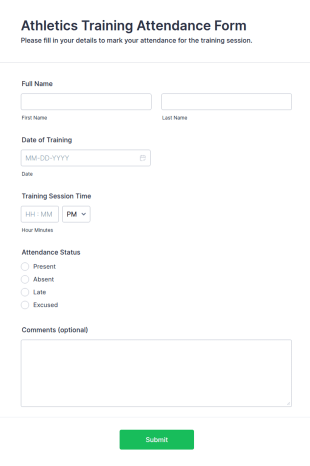 Athletics Training Attendance Form Template