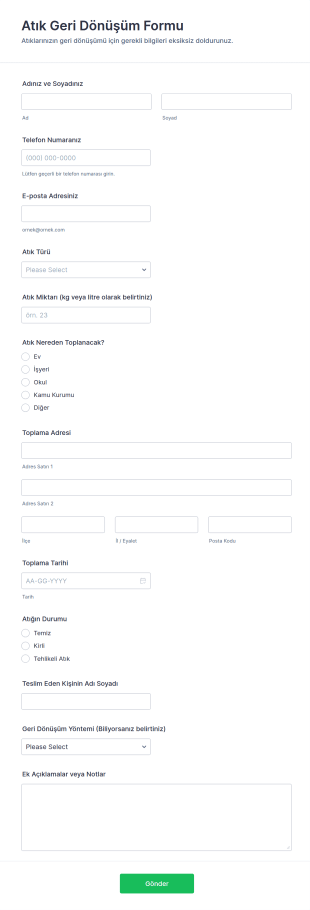 Atık Geri Dönüşüm Form Şablonu
