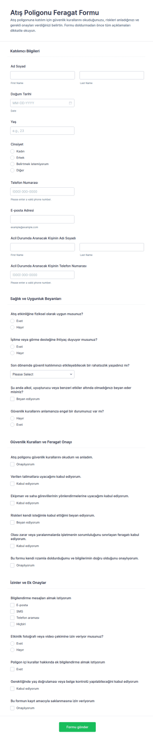 Atış Poligonu Feragatname Formu 🚫🎯 Form Şablonu