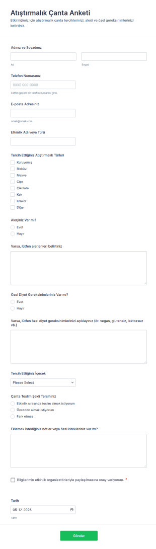 Atıştırmalık Çanta Anketi Form Şablonu