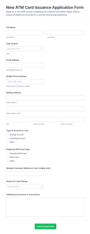 ATM Card Issuance Application Form Template