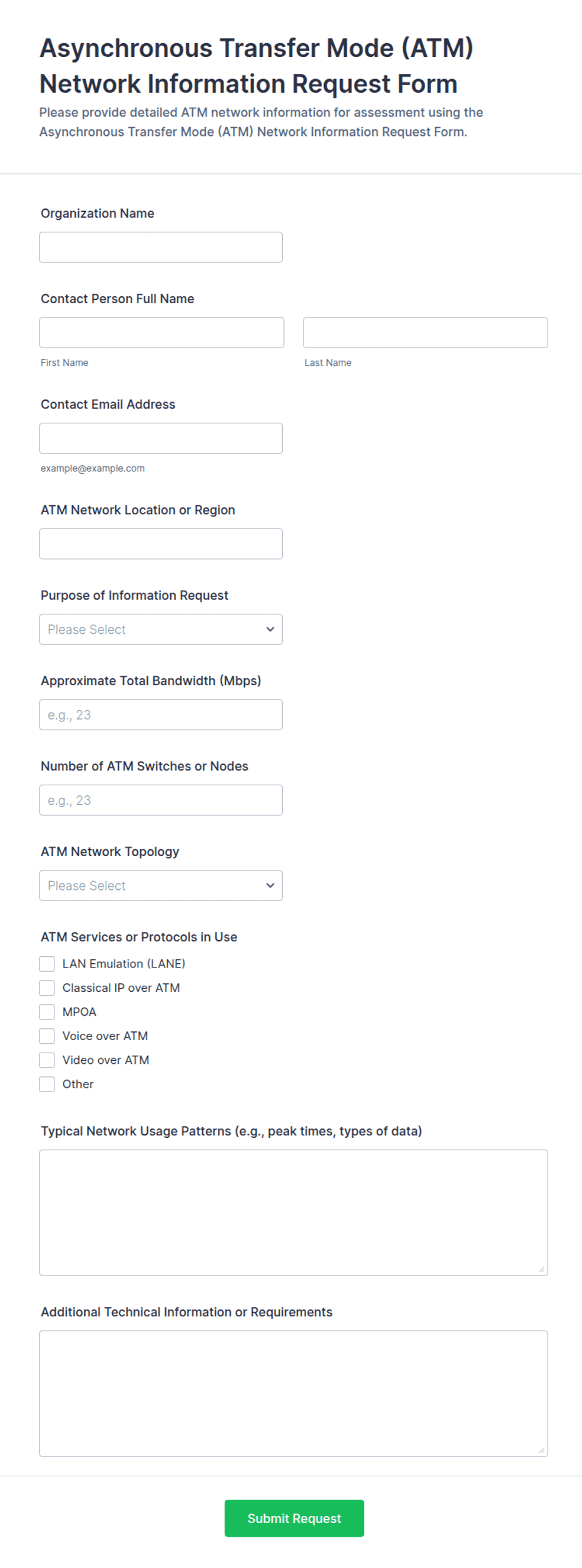 ATM Network Information Request Form Template | Jotform