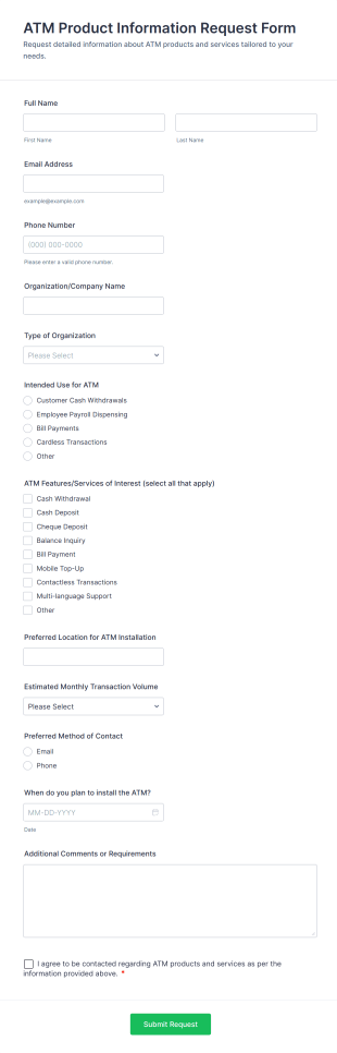 ATM Product Information Request Form Template