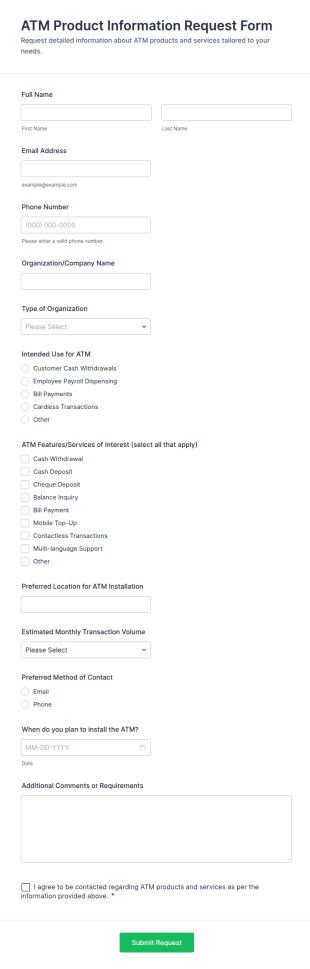 ATM Product Information Request Form Template