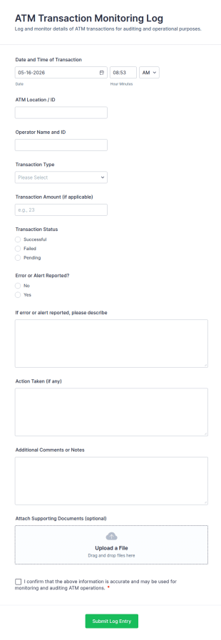 ATM Transaction Monitoring Log Form Template