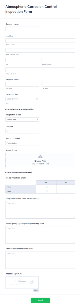 Atmospheric Corrosion Control Inspection  Form Template