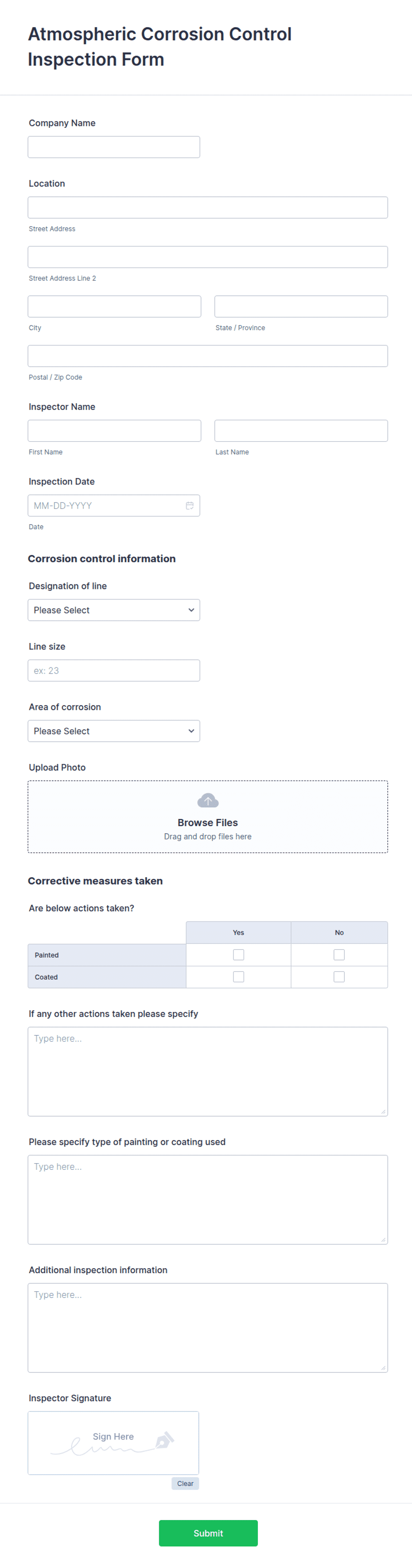 Atmospheric Testing Form.pdf Atmospheric Corrosion Control Inspection Form Form Template | Jotform