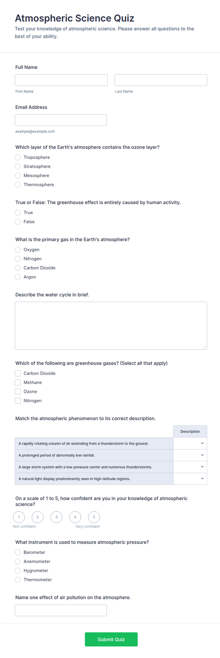 Atmospheric Science Quiz Form Template | Jotform