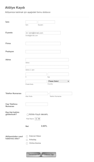 Atölye Etkinliği Kayıt Form Template