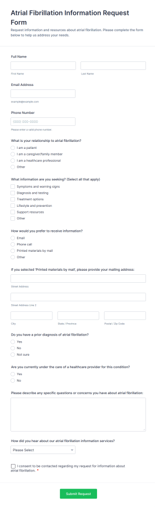 Atrial Fibrillation Information Request Form Template